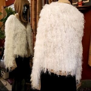 Eyelash knit Shaggy Glam Cardigan Womens XL Shimmer Thread Open Weave Soft Chic